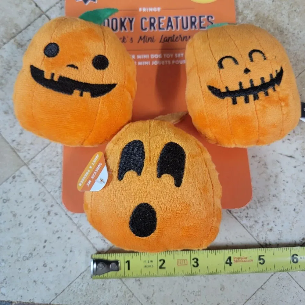 Fringe Studio Halloween Squeaky Dog Toy Set Jack’s Mini Lanterns 3‑Pack NWT